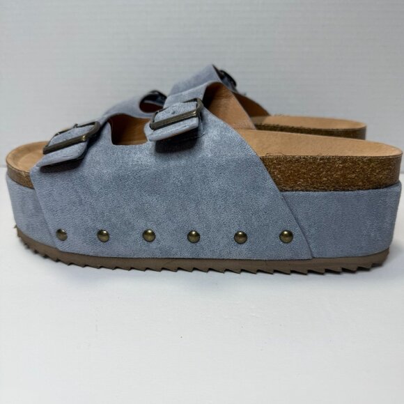Hey Girl by Corkey's Blue Suede Platform Slip On Slide Sandals Women's 9 - Picture 1 of 10